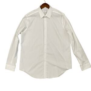 Calvin Klein Slim Fit Mens Dress Shirt White Button Down Non-Iron 17 34/35